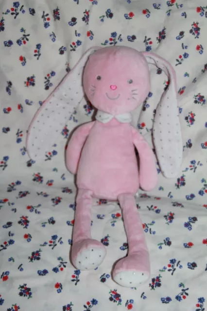 Doudou Tex Baby Lapin Rose Blanc Etoile Argentee 31 Cm