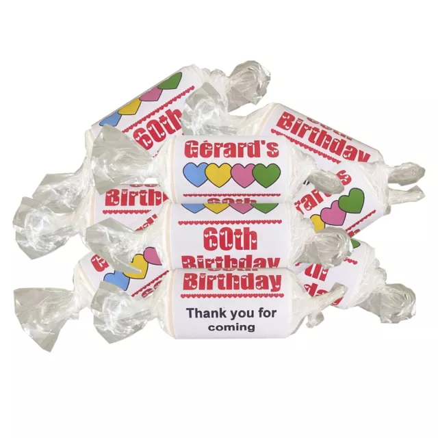 Personalised Birthday Mini Love Heart Sweets 13th 16 18 21st 30 40 50 60 65 70