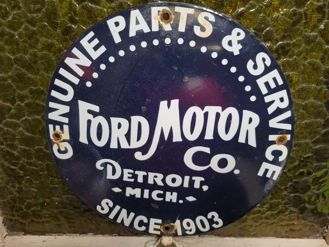 Vintage Ford Motor Co Porcelain Sign Detroit Car Gas Sales Service Auto Parts
