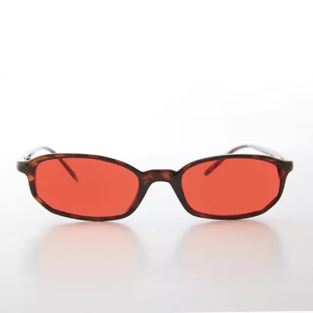 Small Tortoiseshell Rectangle Red Lens Vintage Sunglasses - Bard
