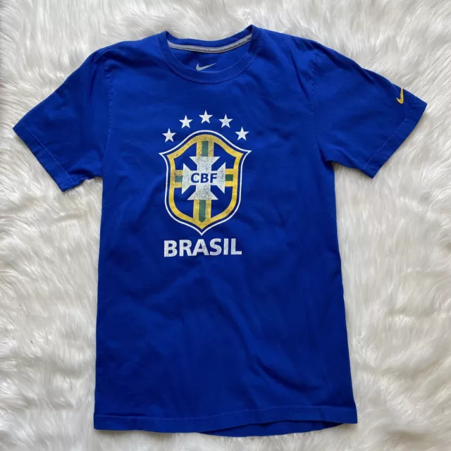 Nike Tee Shirt Brasil Regular Fit Blue White Yellow Small Short Sleeves