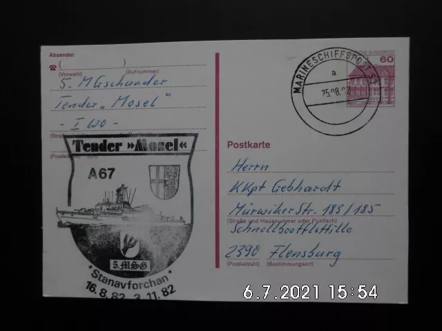 Bundesmarine - MARINESCHIFFSPOST 53 -  5.MSG Tender MOSEL - 1982 - Pk - DIENST