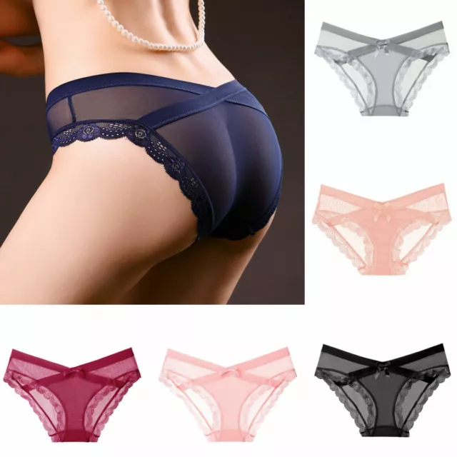 Women's Sexy Panties Briefs Lace Low-Rise Bow Floral Lingerie Mesh Underwear