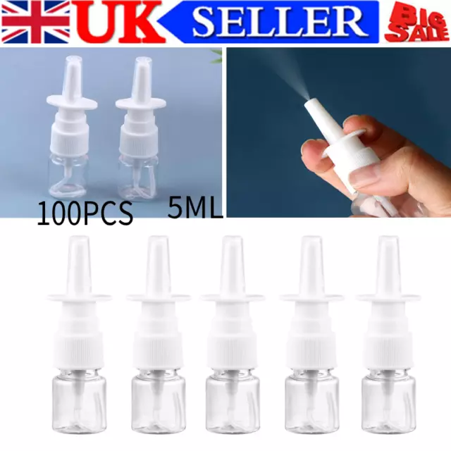 100PCS 5ml Empty NASAL Pump Spray Bottle Plastic Fine Mist Sprayers Refillable #