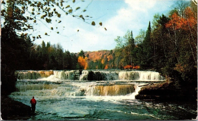 Lower Falls Tahquamenon River Michigan Upper Peninsula Wob Note 1955 Postcard