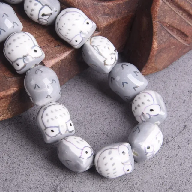 5pcs Owl 15mm Handmade Painting Ceramic Porcelain Loose Beads DIY Jewelry Lot