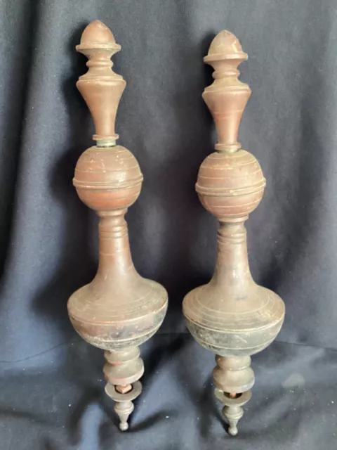 2 Very Large 13” Tall Antique Brass Finials Architectural Salvage Reclaimed