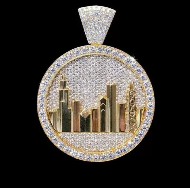 3.00 Ct Round Cut NY Skyline Pendant 14k Yellow Gold Plated Lab Created Diamond