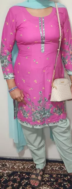 L 40 Readymade stitched Cotton bollywood Punjabi Pant Kameez Dupatta Suit Pink