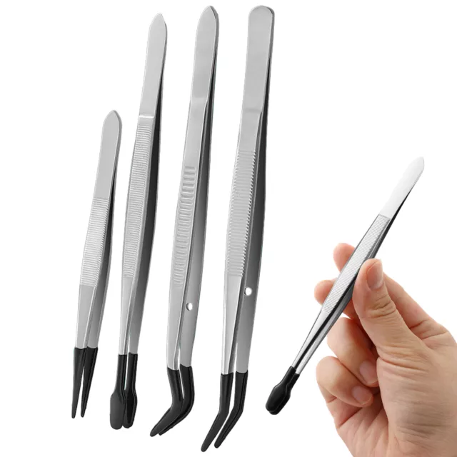 4pcs With Silicone Tip Ergonomic 4 Types Stainless Steel Tweezers Set For Craft