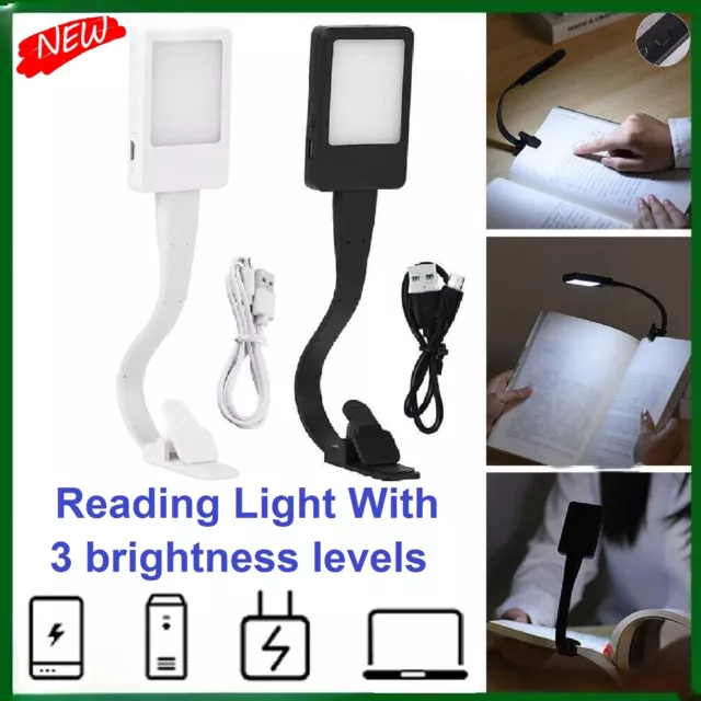 LED Book Reading Light Lamp USB Rechargeable Flexible Clip On Bed Desk Tablelamp