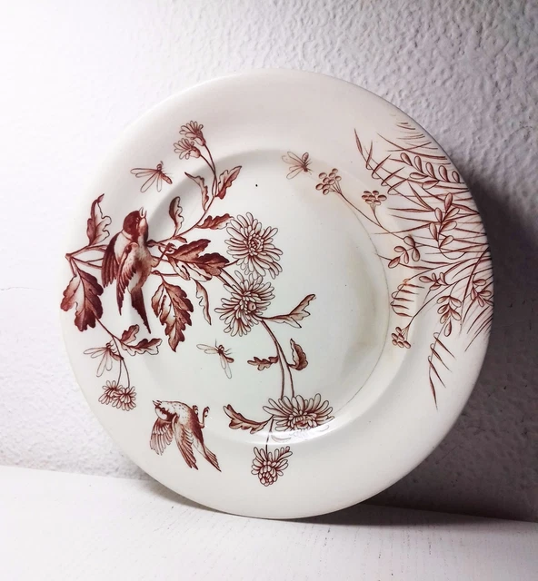ANTIGUO PLATO DE Loza Francés Terre De Fer S&G Flowers Con