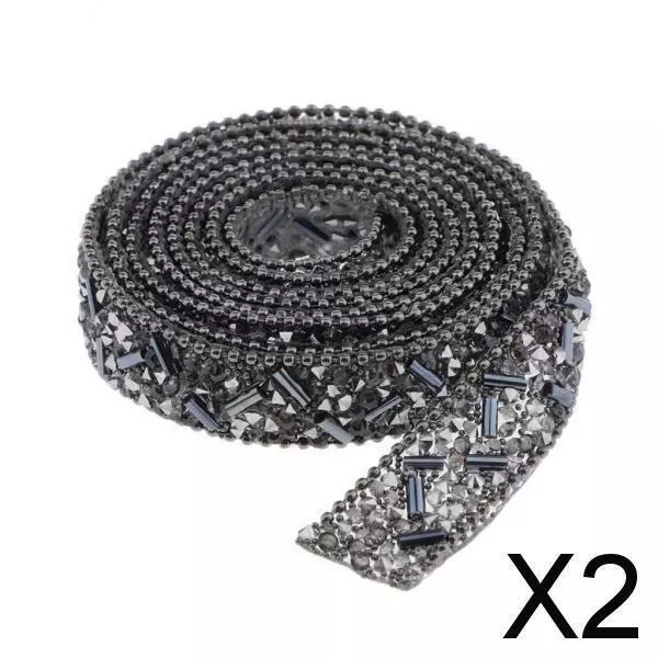 2X Strassband Kristall Perlen Nähen Trim Patch Applikation DIY Handwerk Blau