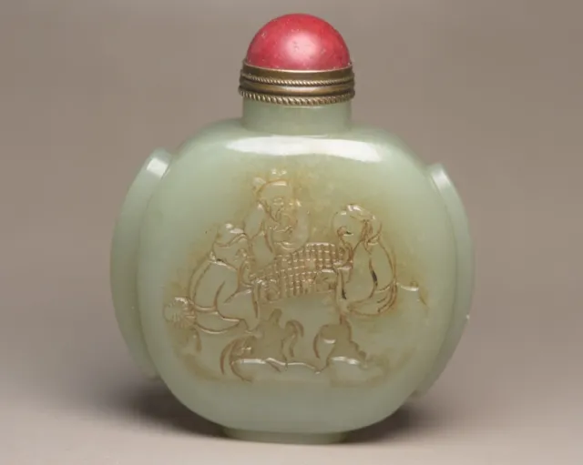 Chinese Antique Hetian Jade Snuff Bottle Carved Figure Statue Exquisite Snuffbox