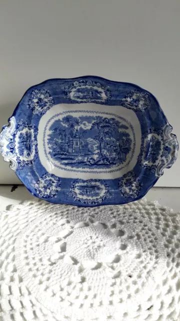 Antique Oriental Ridgeway Blue & White Transferware Oval Serving Plate c. 1800s