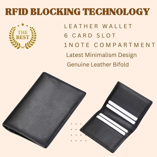 Slim Unisex RFID Blocking Minimalist 6 Credit Card Holder + 1 Note Compartment