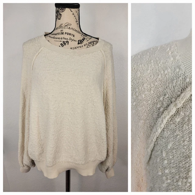 Free People Womens Sweater SZ S/M Oversized Popcorn Knit Balloon Sleeves Ivory