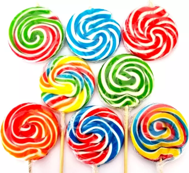 Lollipops 25 X 30G Rainbow Swirly round Lollies. Kids Party Bags Sweets. Halal V