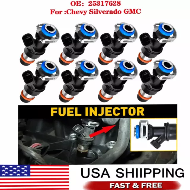 8X 25317628 Upgrade Fuel Injectors For 99 00-07 Chevy Silverado GMC 4.8/5.3/6.0L