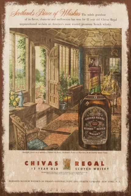 Chivas Whiskey Advert Aged Look Vintage Retro Style Metal Sign, Pub Bar Mancave