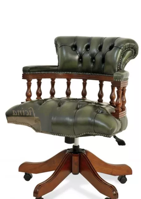 Chesterfield Captains Desk Office Chair Antique Green (swivel)