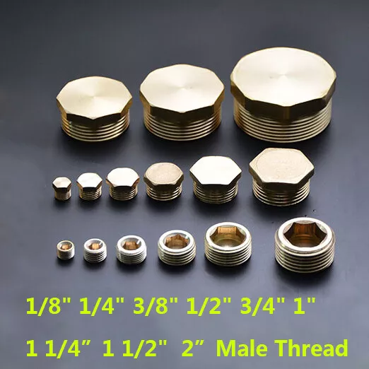 Brass Blanking Plug Pipe End Cap 1/8" 1/4" 3/8" 1/2" 3/4" 1" 2" BSP Male Thread