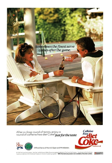 1992 DIET COKE man woman tennis players Vintage Print Ad