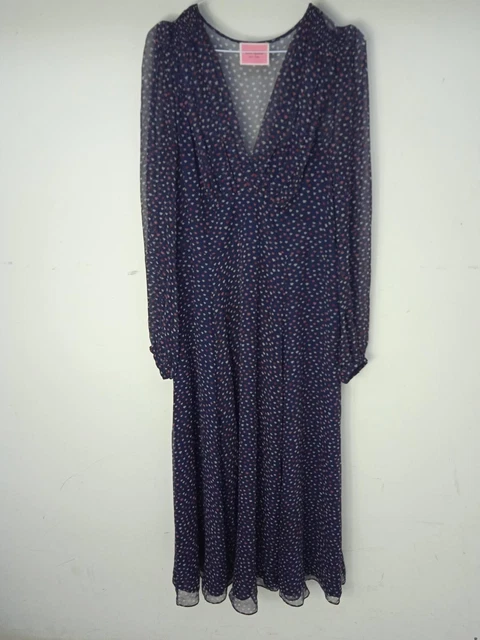 Maxi Tunica Camicia Tunica Donna Blu Navy Seta Stampa Labbro EU40 UK12
