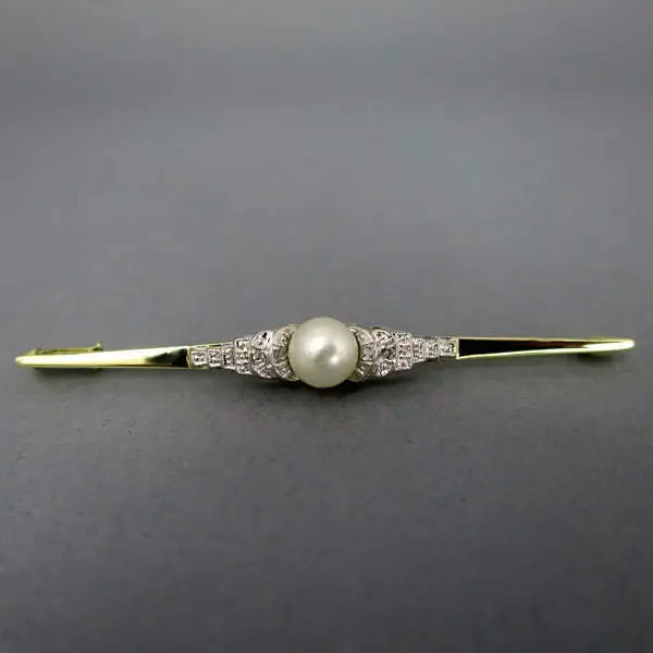 Art Deco Stabbrosche mit Perle und Diamanten 2
