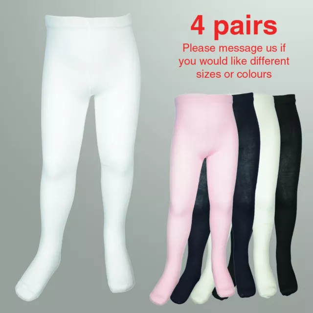 4 pair Girls Winter Cotton Tights Stocking 0-8 years White Black Navy Pink Cream