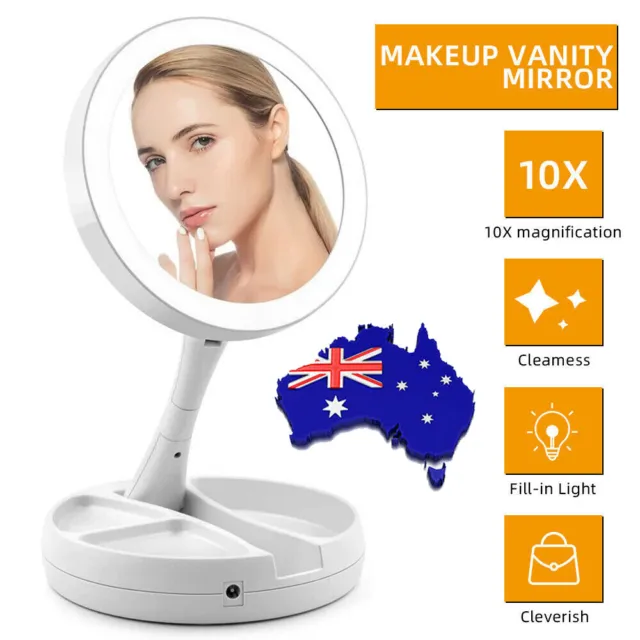 Portable 10X Double Side Makeup Mirror Magnifying Folding Beauty with LED Light