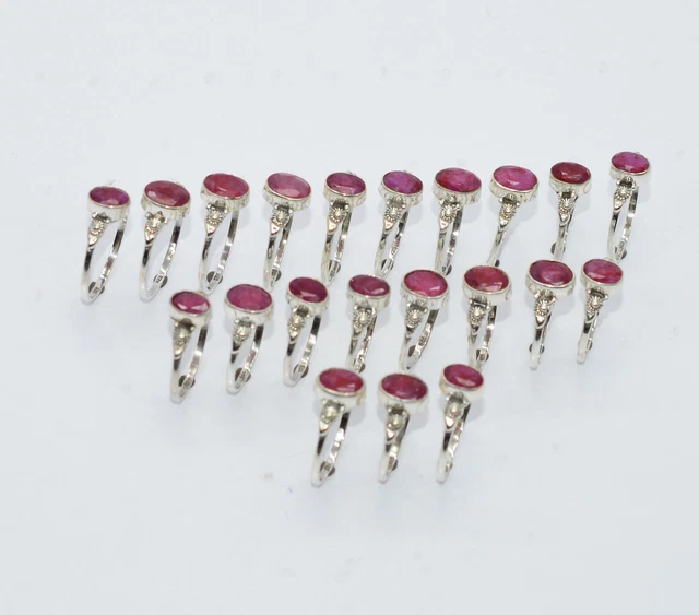 WHOLESALE 21PC 925 SOLID STERLING CUT Simulated Ruby RING LOT h620