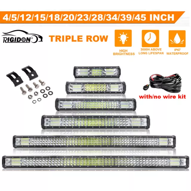 3 Rows 4-45 Inch LED Work Light Bar 20" Offroad 4X4 SUV Car Driving 12V 24V