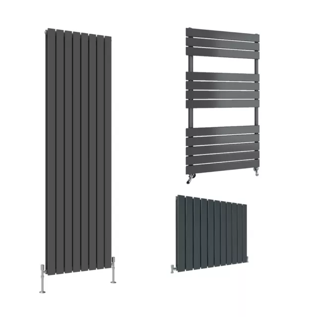 Anthracite Designer Flat Panel Heated Towel Rail Radiator Bathroom Warmer UK