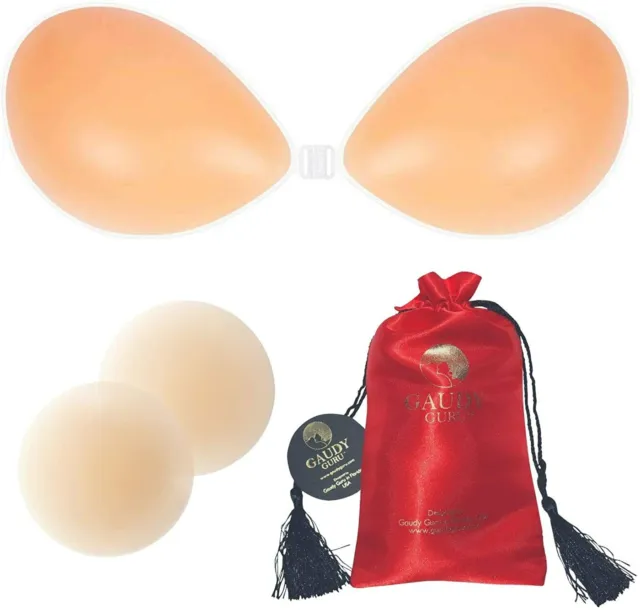 Sticky Bra - Adhesive Strapless Push Up Stick On Silicone Bras with Nipple Cover