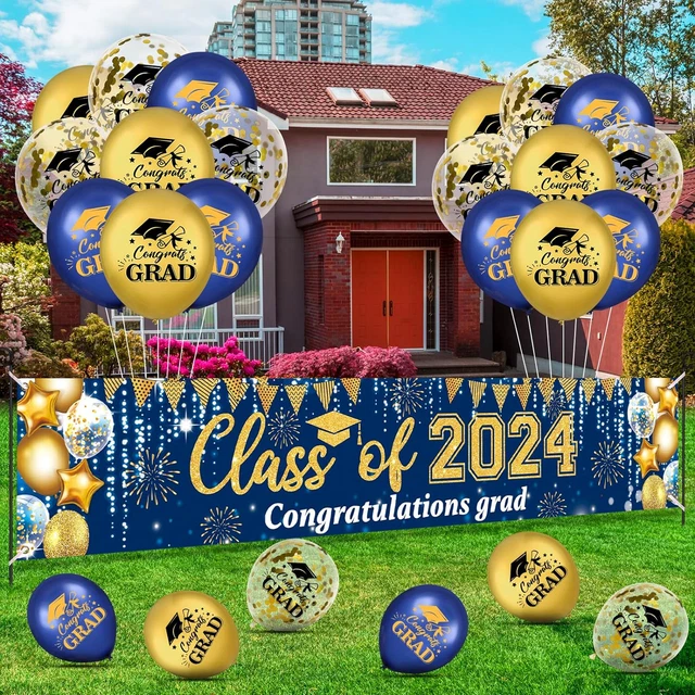 GRADUATION BANNER DECORATIONS, Blue Gold Class of 2024 Graduation