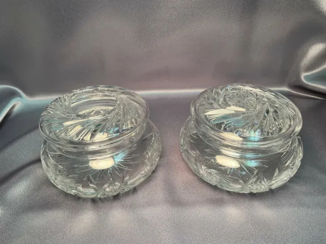 Antique American Brilliant Period Cut Glass Dresser Jars Bowls w Lids Set ABP