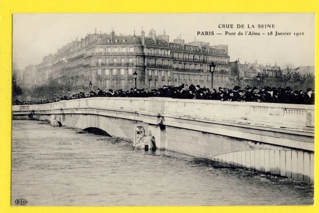 cpa FRANCE PARIS 1910 FLOOD CRUE de la SEINE FLOODING Pont de l'Alma Zouave