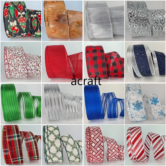 Christmas Wired Edge Ribbon 63mm x 1m Gift Wrapping Decoration Craft Bow Making