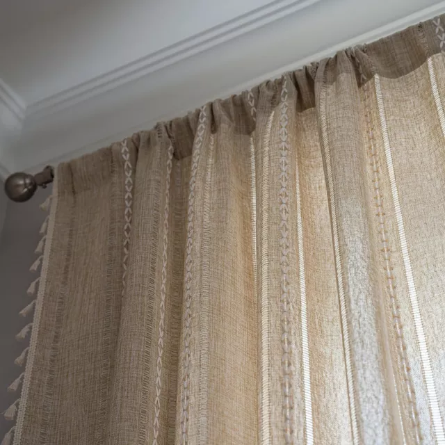 BOHO SEMI BLACKOUT Curtains 63 Inches Length for BedroomKhaki Cotton ...
