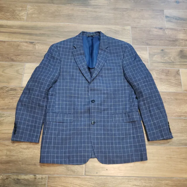 Tommy Hilfiger Blazer Mens 40 Reg Navy Plaid 100% Linen Sport Coat Jacket