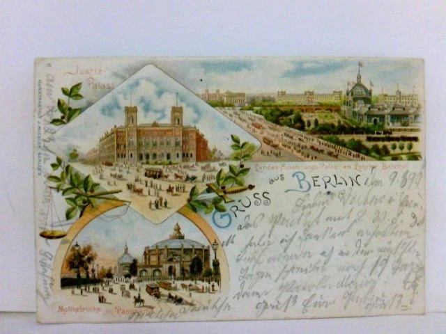 AK Schöne Farb - Litho Gruß aus Berlin. Justizpalast, Landes - Ausstellungs - Pa