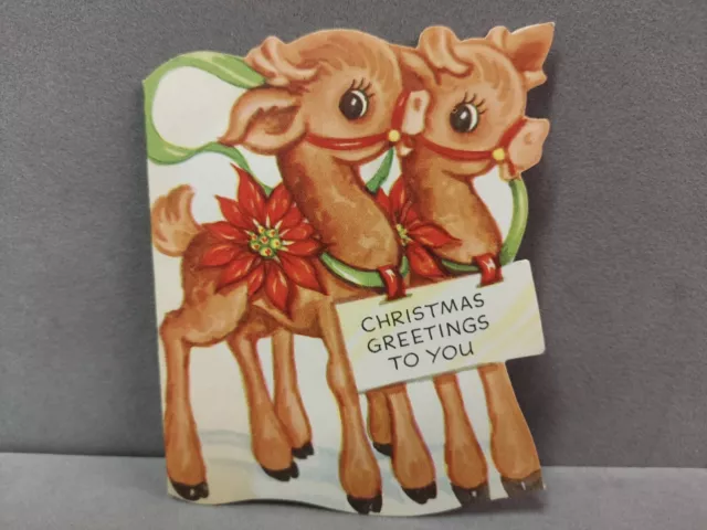 Vintage Die Cut Christmas Card 1950s Christmas Greetings To You Used A Meri Card