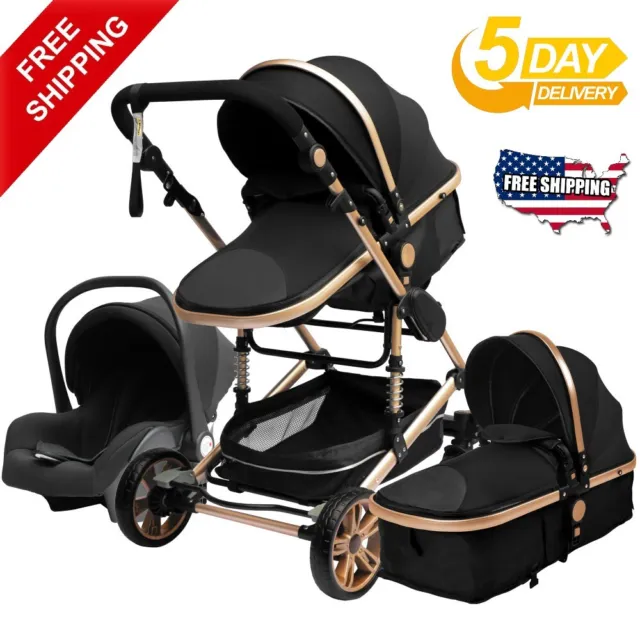 Luxurious Baby Stroller 3 in 1 Portable Travel Baby Carriage Folding Prams