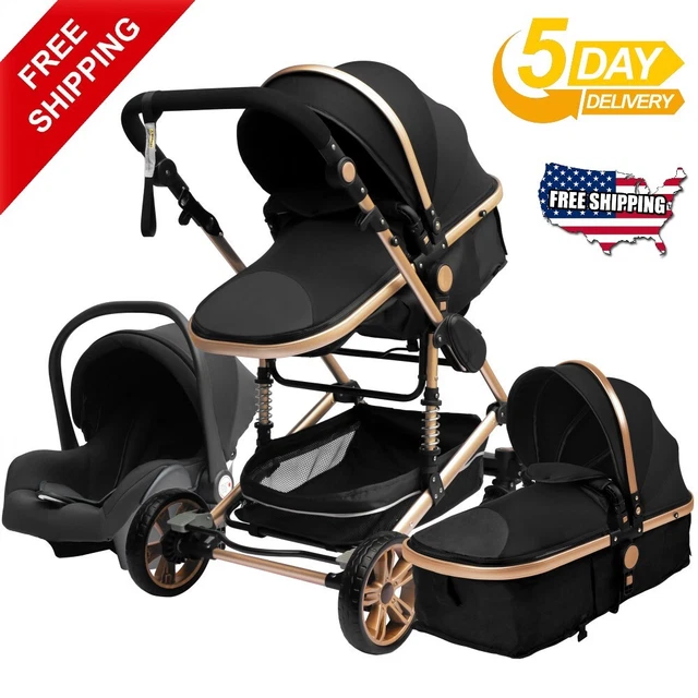Luxurious Baby Stroller 3 in 1 Portable Travel Baby Carriage Folding Prams