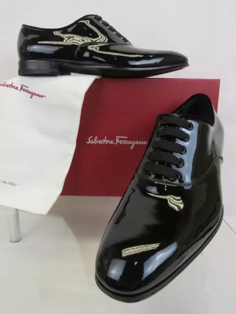 Nib Salvatore Ferragamo Belshaw Black Patent Leather Formal Dress Oxfords 10.5 E