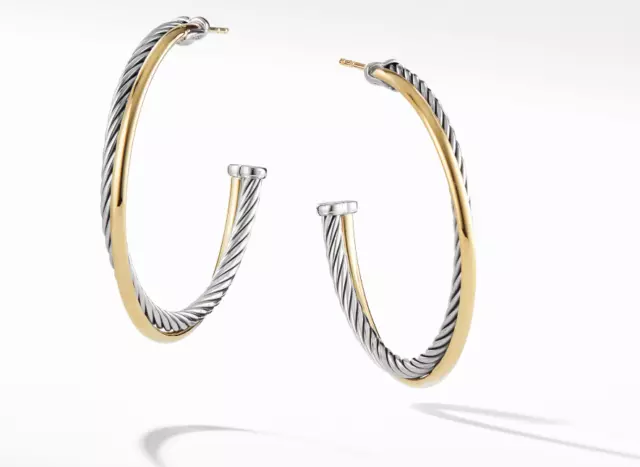 DAVID YURMAN CROSSOVER Hoop Earrings with 18K Yellow Gold with Receipt ...