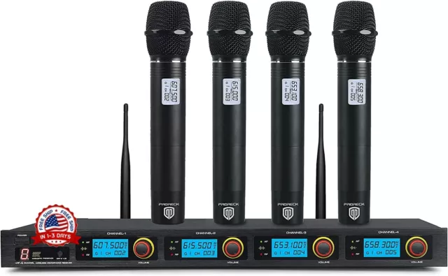 Inálmico UHF de 4 canales sistema de 4 micrófonos máquina karaoke fiesta habla