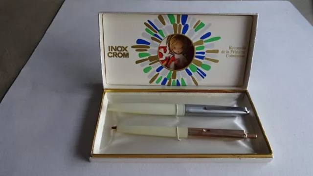 Estuche de  Comunión inoxcrom, 33 pluma y bolígrafo. Excelente condición