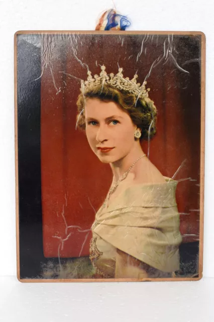 Vintage UK Royalty H.M.Queen Elizabeth Photo Litho On Tin By Dispro Ltd London"